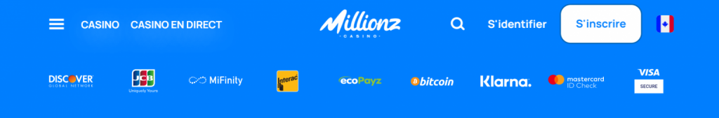 dépôt et retrait Millionz Casino 
